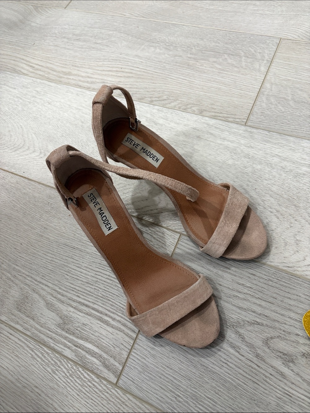 Steve Madden Taupe Suede Open-Toe Ankle-Strap Heels